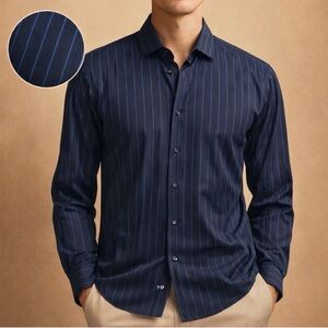 Thomas Dean Dark Blue Pinstripe Button-Down Dress Shirt XXL